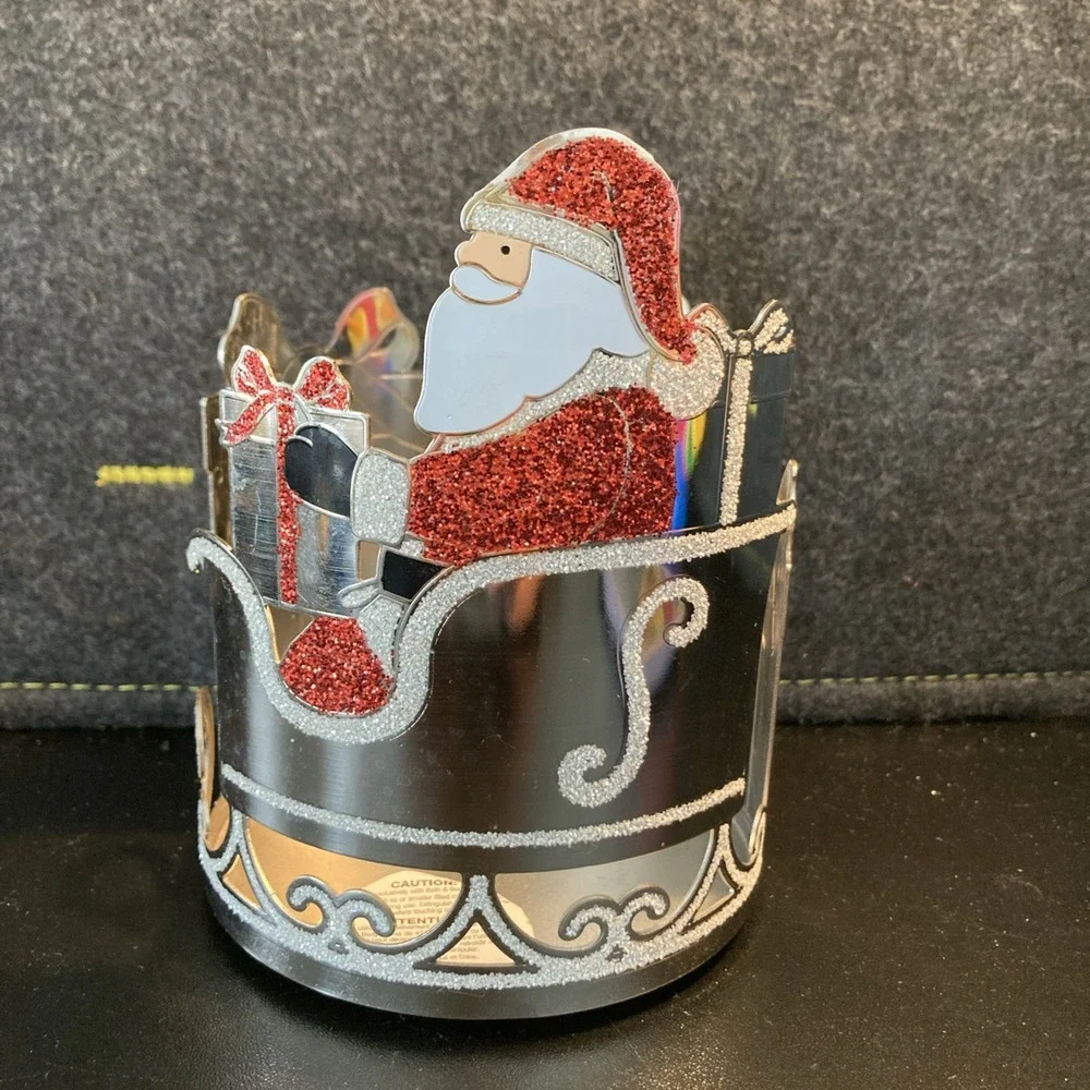 Bath and Body Works Christmas Candle Holder Silver Glitter Santa Tree & Presents